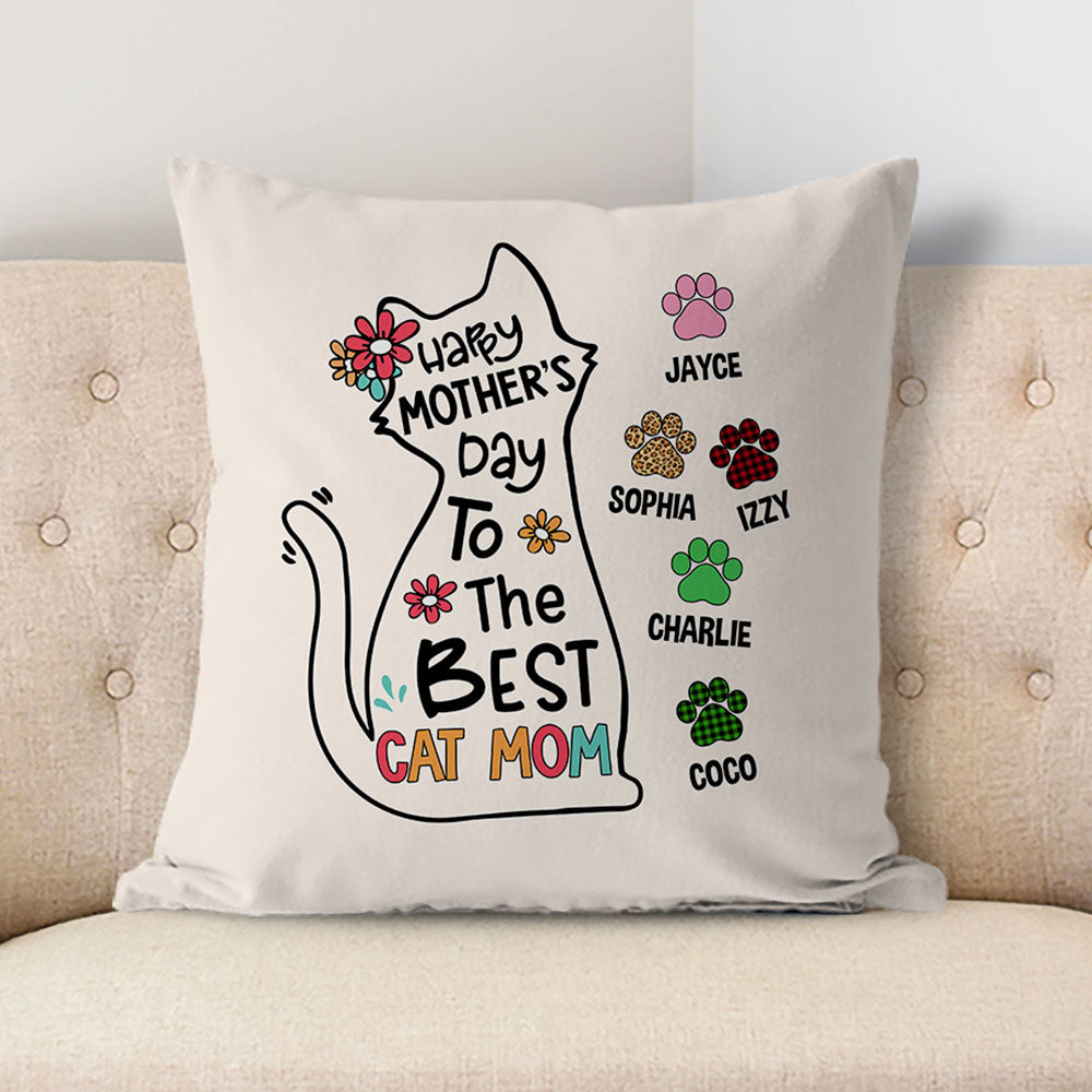 Happy Mother's Day Best Cat Mom, Personalized Pillow, Custom Gift for Cat Lovers