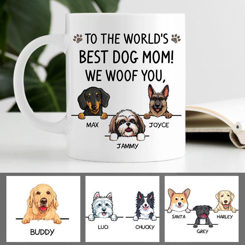 Best Dog Mom, I Woof you, Personalized Coffee Mug, Custom Gift for Dog Lovers