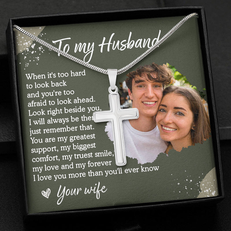 I Will Always Be There, Personalized Cross Necklace, Anniversary Gifts For Him, Custom Photo